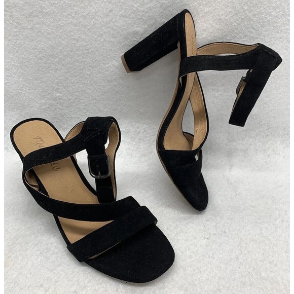 Madewell Sandal Shoes Womens Size 9 Strappy Black Suede Heels Party Church AE243 - Picture 1 of 15